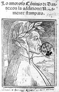 Porträt von Dante Alighieri (1265 - 1321), italienischer Dichter. Frontispiz von „Il Convivio“. von Unknown artist