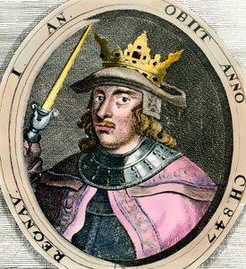 Porträt von Erik I. Eigod, König von Dänemark. Gravur des 18. Jahrhunderts