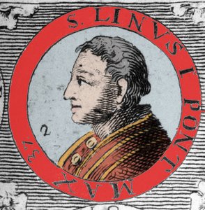 Porträt von Papst Linus (Linus, San Lino), Bischof von Rom und Nachfolger von Petrus. 1. Jahrhundert. Gravur des 19. Jahrhunderts von Unknown artist