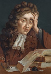 Porträt von Robert Boyle (1627-1691), irischer Physiker und Chemiker. basierend auf „La Ciencia y sus Hombres“ von Louis Figuier. Barcelona 1881