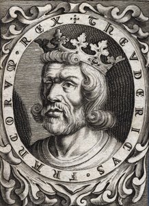 Porträt von Theuderich I. (? - 533), König von Austrasien. Gravur des 18. Jahrhunderts