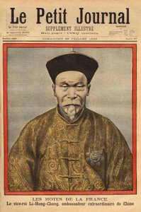 Porträt des Vizekönigs von Petchili, Li Hung Chung, außerordentlicher chinesischer Botschafter in Frankreich, bei einem offiziellen Besuch im Jahr 1896. Gravur in „Le petit journal“ 28/07/1896. Selvas Sammlung.