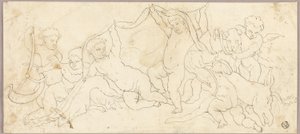 Putti spielen mit Hirsch und Hund von Unknown artist