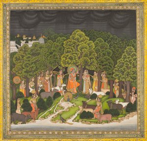 Radha und Krishna treffen sich im Wald während eines Sturms von Unknown artist