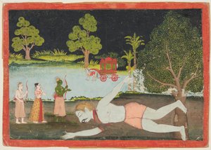 Rama und Lakshmana töten den Dämonenriesen Viradha, aus einem Ramayana