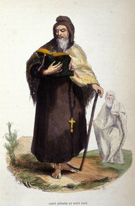 Darstellung von Antonius dem Großen, ägyptischer Anachoret (251 - 356), Gründer des christlichen Eremitentums und Paulus von Theben (er soll Antonius in Thebais vorausgegangen sein). Gravur aus dem 19. Jahrhundert. von Unknown artist