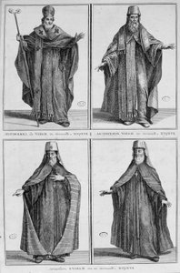 Darstellung eines Moskauer Bischofs in Alltags- und Zeremonialkleidung. Gravur von Unknown artist