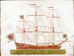 Darstellung eines Kriegsschiffs des 17. Jahrhunderts von Unknown artist