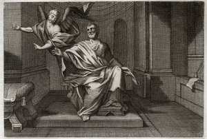 Royaumont-Bibel, Neues Testament: Der Evangelist Matthäus mit dem Engel. Illustration von 1811.
