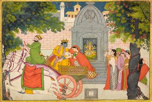 Rukmini flieht mit Krishna, Folio aus einem <em>Bhagavata Purana</em>