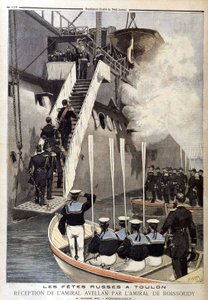 Russische Festlichkeiten in Toulon: Empfang von Admiral Avellan durch Admiral de Boissoudy an Bord der Formidable, in „Le Petit Journal“ vom 21. Oktober.