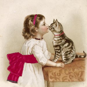 Begrüßung der Katze (viktorianische Postkarte)