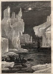 Zweite Reise (1772-1775) von Kapitän James Cook (1728-1779): die Eisinseln (Eisberg), Überquerungen auf dem Weg zum Kap der Umgehung (Bouvetinsel, Antarktis) - Illustration aus „Die großen Seefahrer des 18. Jahrhunderts“