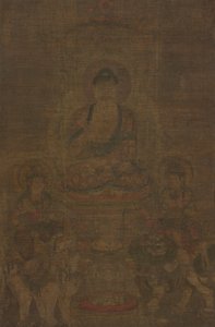 Shakyamuni-Triade: Buddha begleitet von Manjushri und Samantabhadra