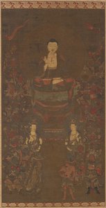 Shakyamuni mit den Sechzehn Wohlwollenden Gottheiten