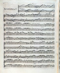 Notenseite für die Flöte in der ersten Symphonie von Sei sinfonie a piu strumenti op. 5 von Francois Joseph Gossec