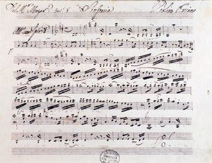 Seite der Partitur für die erste Violine in Sinfonie Nr. 7, von Mozart von Unknown artist