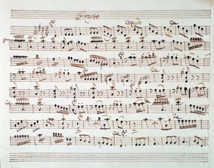 Notenseite für die erste Geige in der Ouvertüre von Mithridate, König von Pontus, Oper von Mozart (1770) von Unknown artist