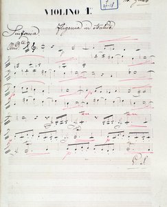 Notenseite für die erste Violine von Iphigenie en Aulide, Oper von C. W. Gluck, ca. 1774