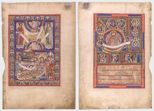 Einzelblatt aus einem Evangelienbuch: Die Geburt Christi (recto) und St. Matthäus (verso)