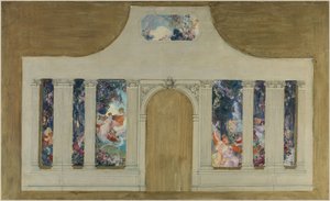 Skizze für ein Set: Farandole junger Frauen mit Blumen von Unknown artist