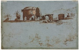 Kleine Gruppe römischer Ruinen (verso) von Unknown artist