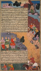 Das erste Abenteuer des weißen Pferdes, Seite aus dem Razm Nama des Khan Khanan (Buch der Kriege) von Unknown artist