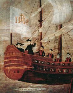 Die Jesuiten kommen mit dem Schiff vor der Küste von Neugranada an