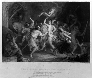 Die Legende von Cutty Sark nach dem Gedicht von Robert Burns: der Hexentanz. Gravur aus dem 19. Jahrhundert von Unknown artist