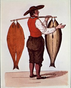 Die Rufe von Paris: ein wandernder Lachshändler raucht Elbe. Anonymer Druck aus dem 19. Jahrhundert. Private Sammlung von Unknown artist
