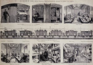 Die verschiedenen Abteile eines Sanitätszugs (Gravur) von Unknown artist