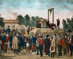 Hinrichtung von Felice Orsini (1819-1858) und Pieri am 13. März 1858, die das Attentat vom 14. Januar 1858 gegen Napoleon III. ausführten