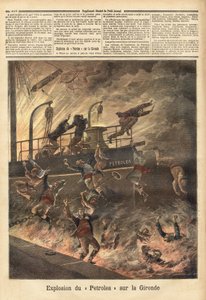 Die Explosion der „Petrolea“, eines englischen Dampfers, der Öl transportiert, in Blaye, an der Gironde. Gravur in „Le petit journal“ 4/06/1892. Sammlung Selva. von Unknown artist