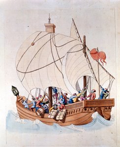 Das Beladen einer Karavelle aus dem 13. Jahrhundert auf dem Meer