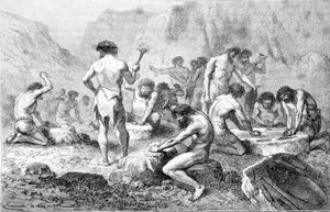 Die Herstellung und Politur von Feuerstein durch prähistorische Menschen in Pressigny von Unknown artist