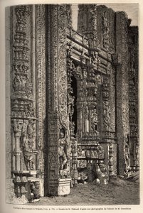 Das geschnitzte Portal eines Tempels in Tripetty (oder Tirupati, in Andhra Pradesh), ein wichtiger Ort der hinduistischen Pilgerfahrt. Gravur zur Illustration der Reise in die südlichen Provinzen Indiens, von Alfred Grandidier, veröffentlicht in „Le tour d von Unknown artist