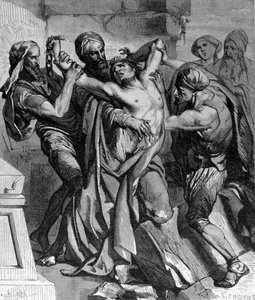 Die Besessenen von Kapernaum. Trotz der von Jesus vollbrachten Wunder weigerte sich die Stadt, sich zu bekehren. Gravur aus dem 19. Jahrhundert. von Unknown artist