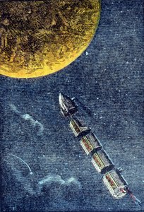 Die Rakete, die in den Weltraum gestartet wurde und den Mond erreicht - Gravur in „Von der Erde zum Mond“ von Jules Verne von Unknown artist