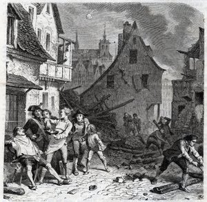 Die Rasierwasserschale von Lille. Eine Episode aus der Belagerung von Lille im Jahr 1792 während der Französischen Revolutionskriege - Le siège de Lille en octobre 1792 - Revolution française - Bombardement durch Österreicher und Preußen - Barbier benutzt 