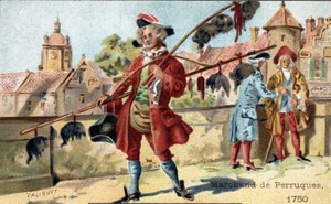Das Handwerk des Perückenhändlers im Jahr 1750.
