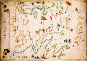 Dieser Typ früher Pergament-Seekarte entstand im Mittelmeer im 13. Jahrhundert, um 1610 (Manuskript) von Unknown artist