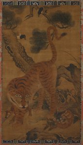 Tiger mit Jungen und Elstern