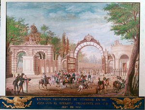 Triumphaler Einzug von Agustin Iturbide, erster Kaiser des unabhängigen Mexiko, in Mexiko-Stadt 7.09.1821 von Unknown artist