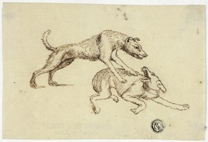 Zwei Hunde kämpfen von Unknown artist