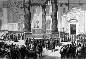 Erstes Vatikanisches Konzil. Rom. Die Prälaten überqueren die Basilika St. Peter zur Konzilshalle. 1870 von Unknown artist