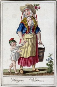 Venezianisches Dorf mit ihrem Sohn. Gravur aus dem 18. Jahrhundert von Unknown artist