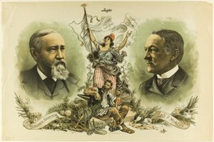 Siegesporträts von Benjamin Harrison und Levi P. Morton, aus Judge
