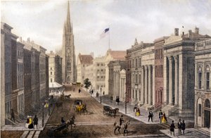 Ansicht von New York: Wall Street Ansicht von William Street. Lithographie sd. um die Mitte des 19. Jahrhunderts