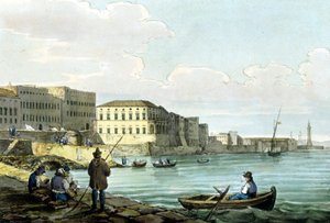 Ansicht von Santa Lucia, Neapel. Aquarell um 1850.