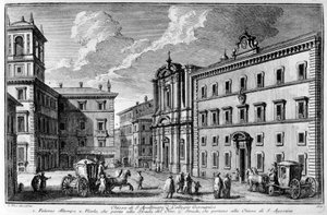 Ansicht der Kirche St. Apollinar und des Germanischen Kollegs (Collegio Germanico) in Rom Ende des 18. Jahrhunderts